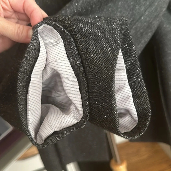 REBECCA TAYLOR Wool Silk Blazer Herringbone Peplum Double Breasted Gray, Size 10 - Picture 14 of 16